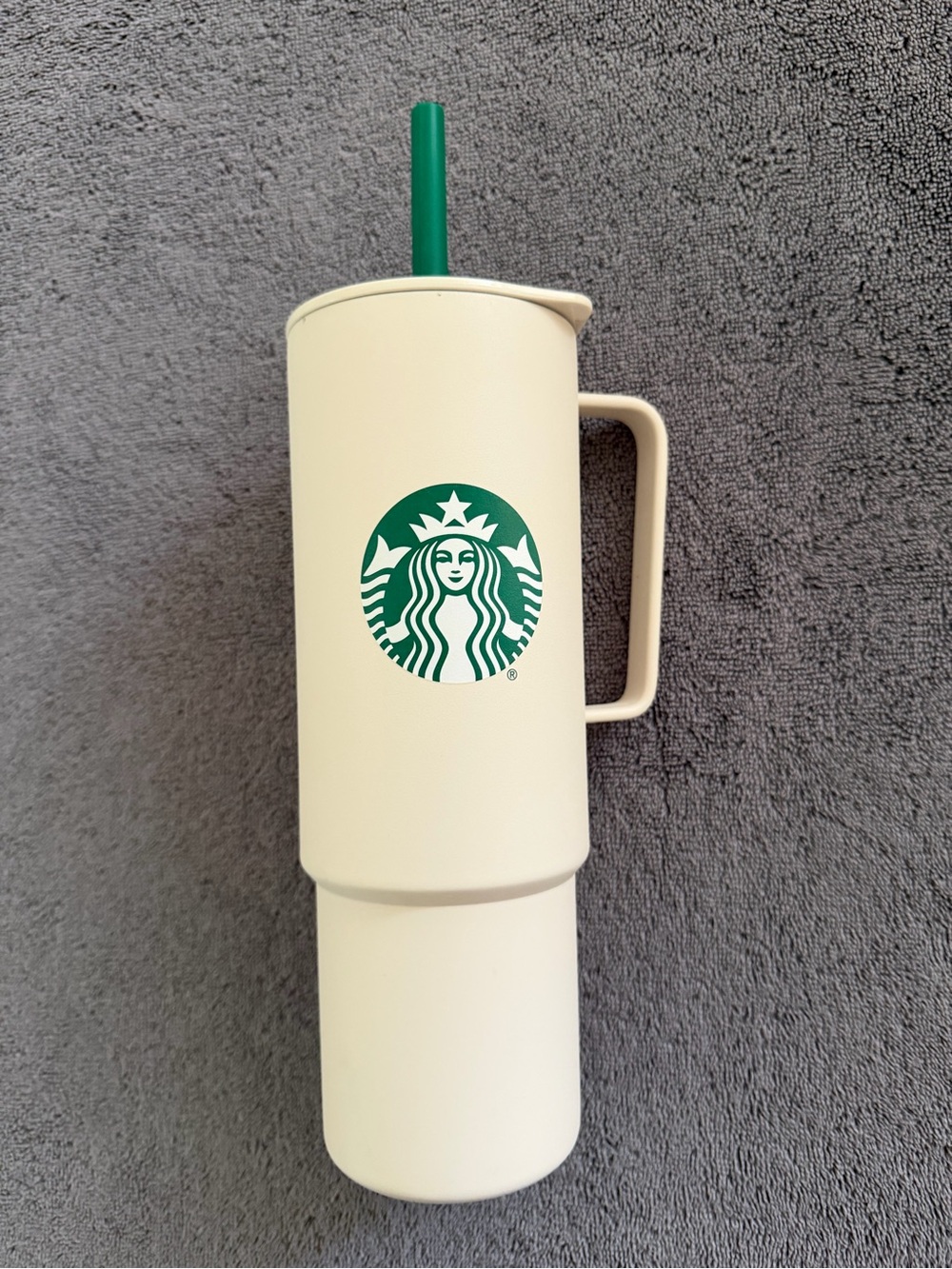 Starbucks Cream Matte Travel Tumbler with Green Logo and Straw